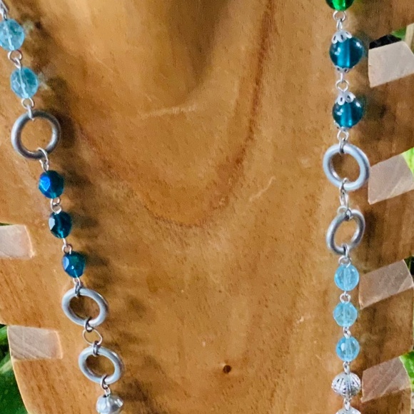 Vintage Glass/Crystal/Metal Beaded Necklace STEPHAN & CO UNIQUE 1980s BLUE-GREEN - Picture 6 of 10